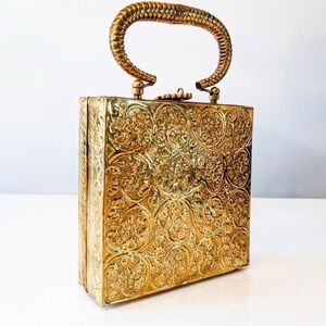 Ramla Majestic Gold Clutch, Handcraft Brass Artistic Statement Clutch, moroccan